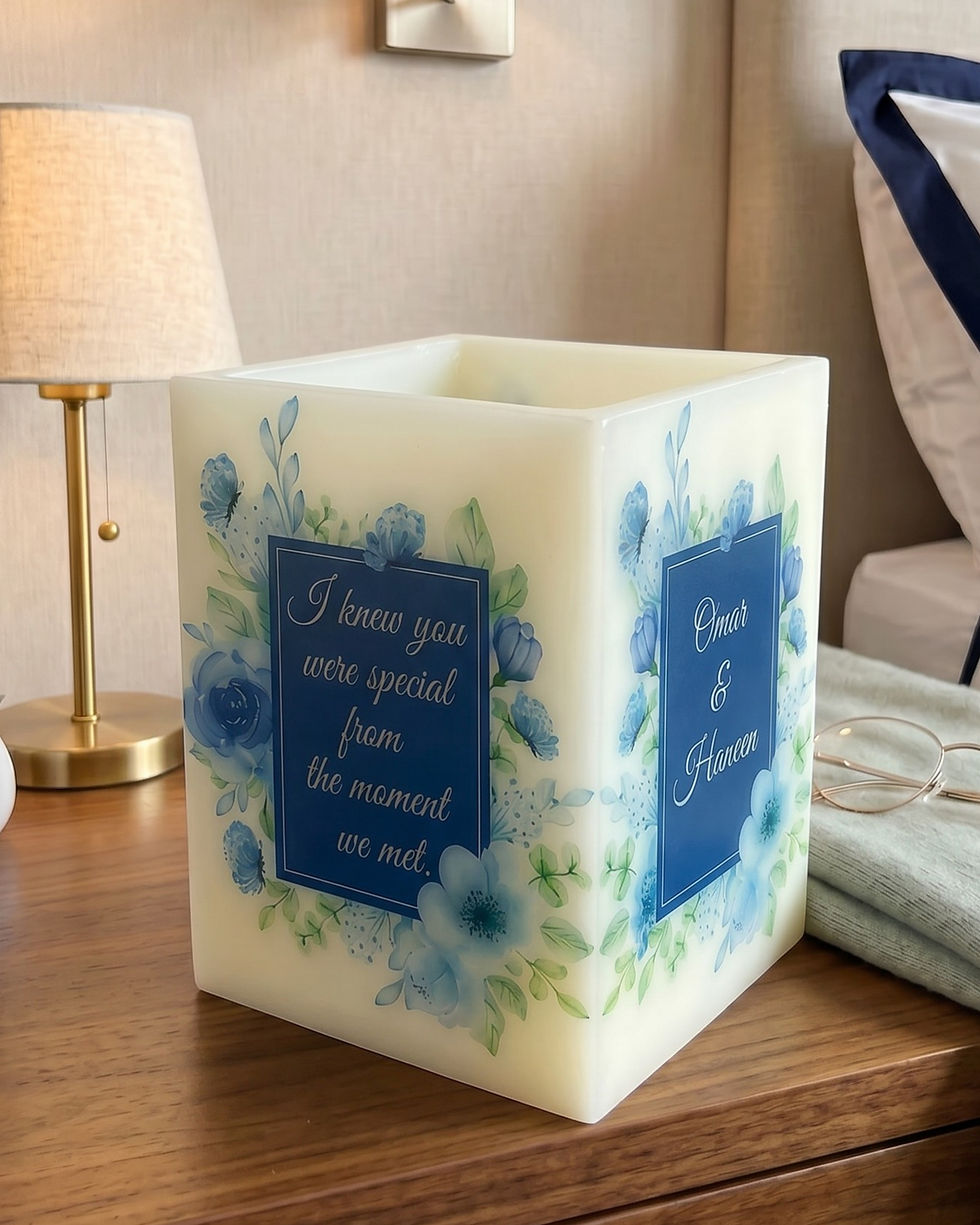 الصورة المصغرة: the blue rose large square candle custom names luxury bedroom maicandles