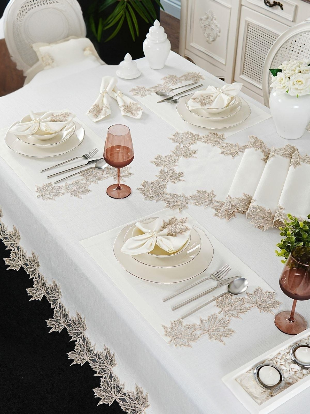 Little Plane Tree Model Luxury Dinnerware Set, 38 Pieces, Full Set - Coffee Lace