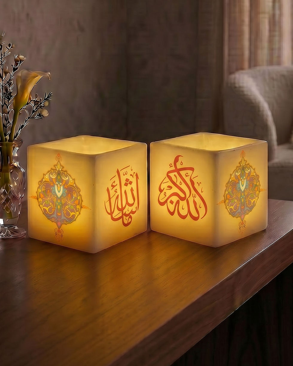 islamic arabic calligraphy candle duo al baraka eternal glow LED set maicandles