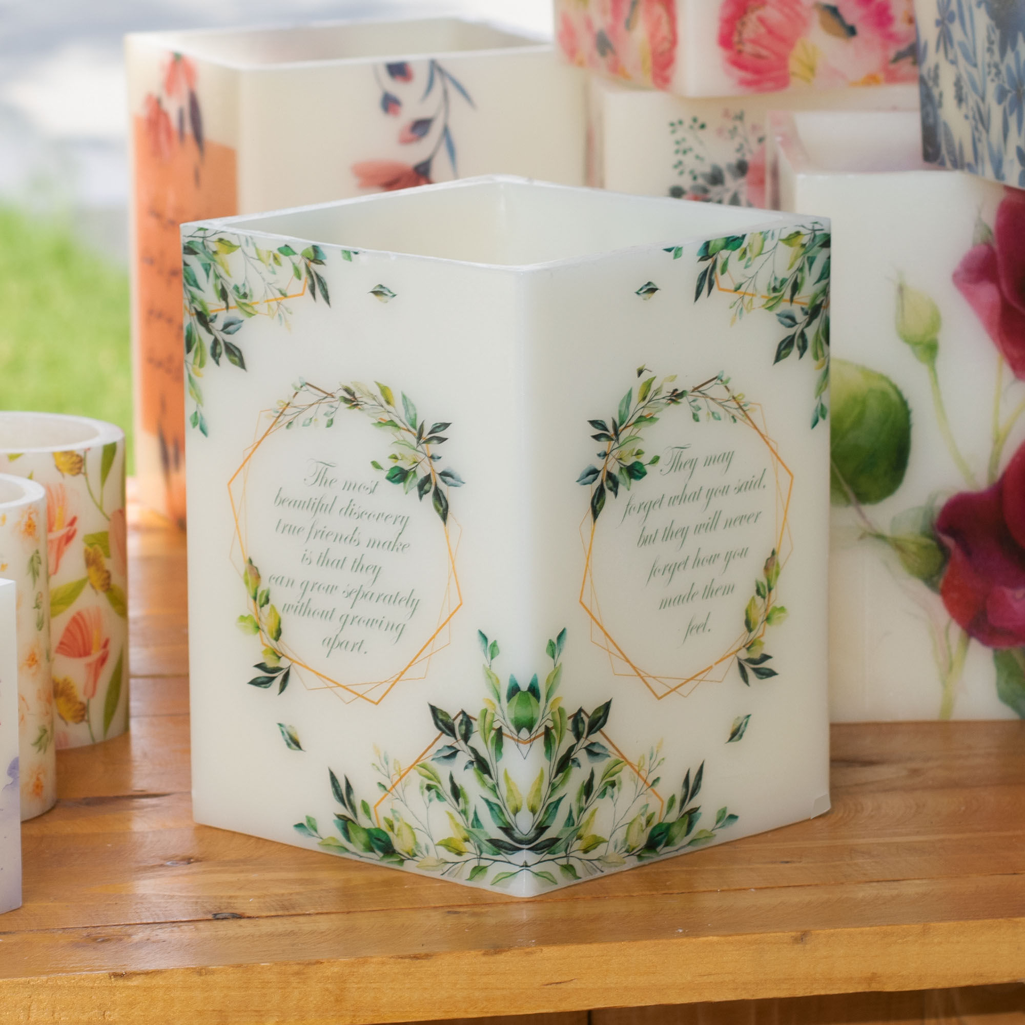 Customized Candle, Green Leaves Flameless Candle, Handmade Hollow Candle