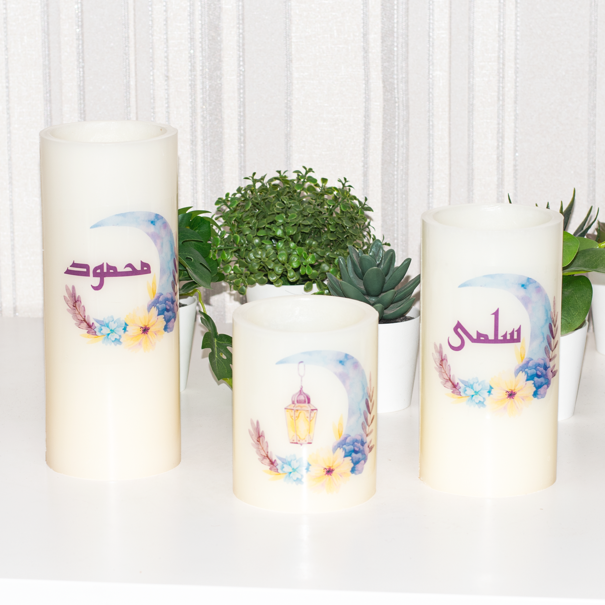 3 Ramadan Candles Set, Personalized Candles, Flameless Candle