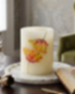 The Amber Tulip personalized flameless LED candle small size, botanical watercolor tulip in daylight