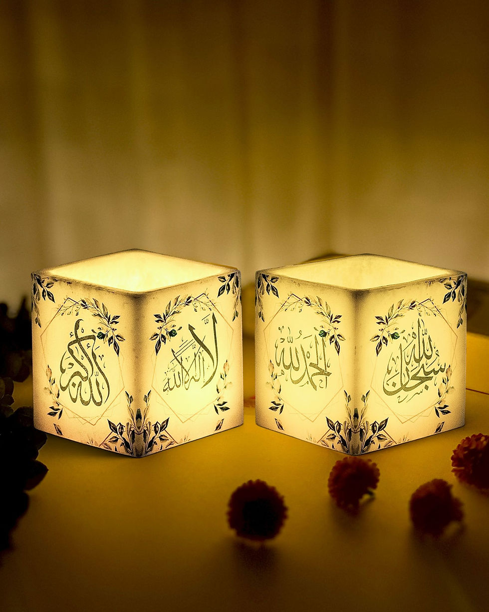 personalized islamic square candle set subhan allah alhamdulillah la ilaha illallah allahu akbar flameless LED maicandles