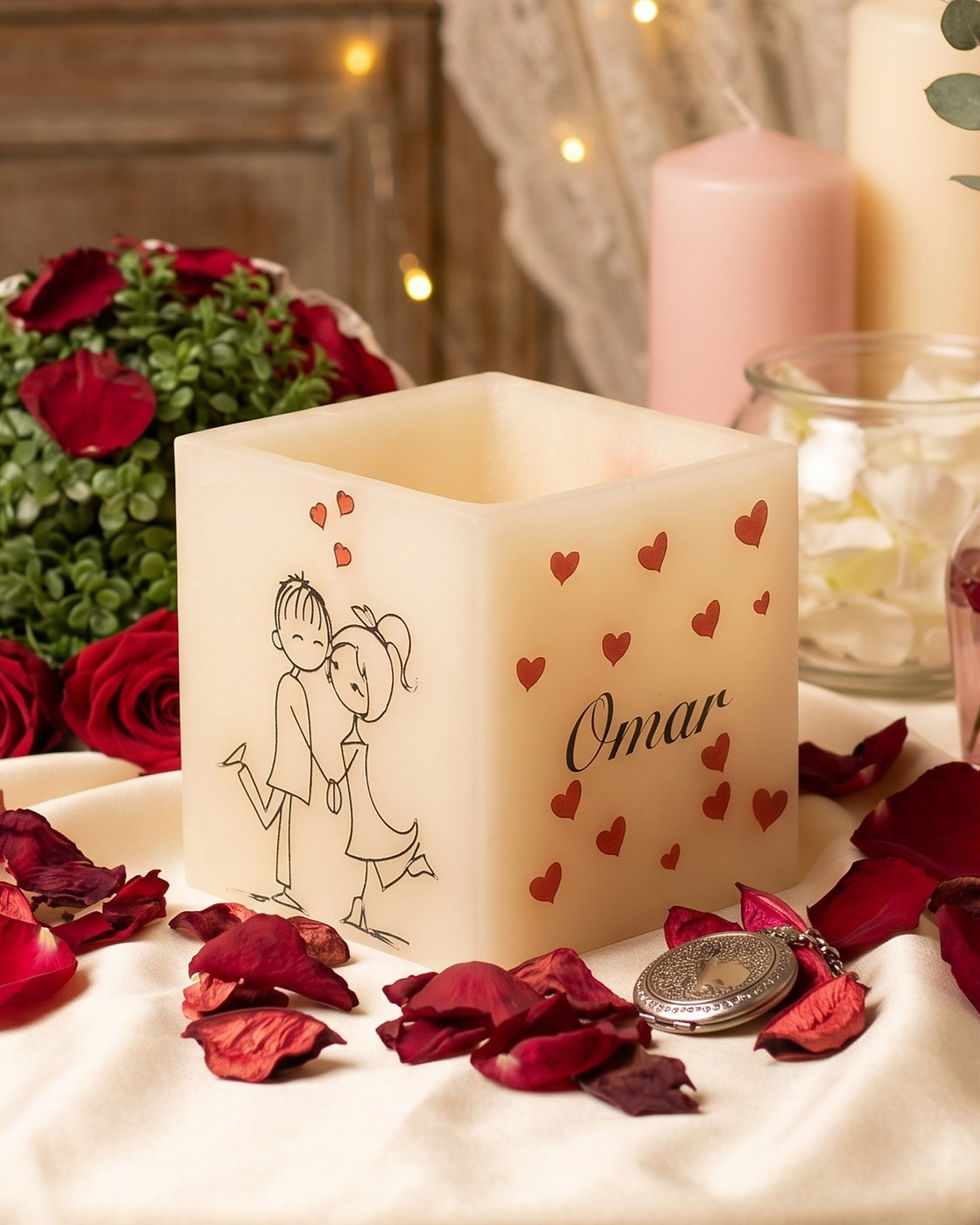 The Sweethearts personalized flameless LED candle medium size, daylight