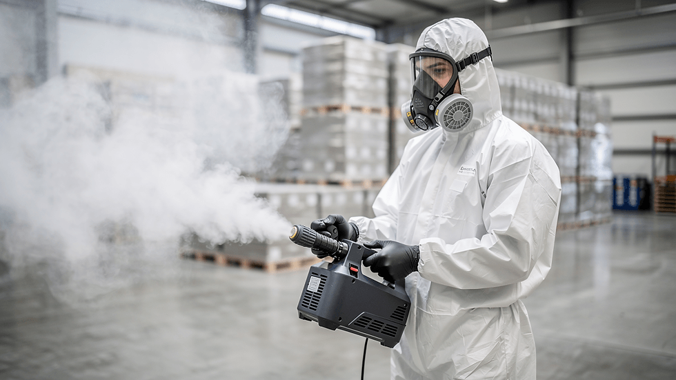 Τεχνικός απολυμάνσεων της Pest Proof απολυμαίνει αποθήκη