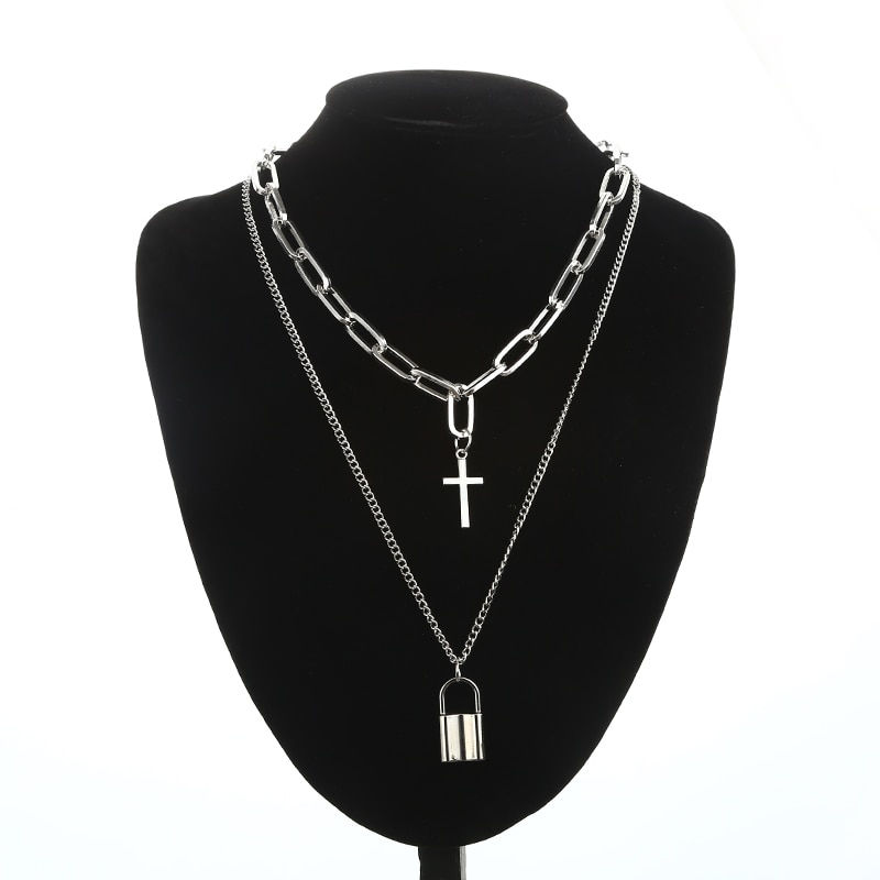 Thumbnail: Layered Chain Necklaces, Heart & Locks