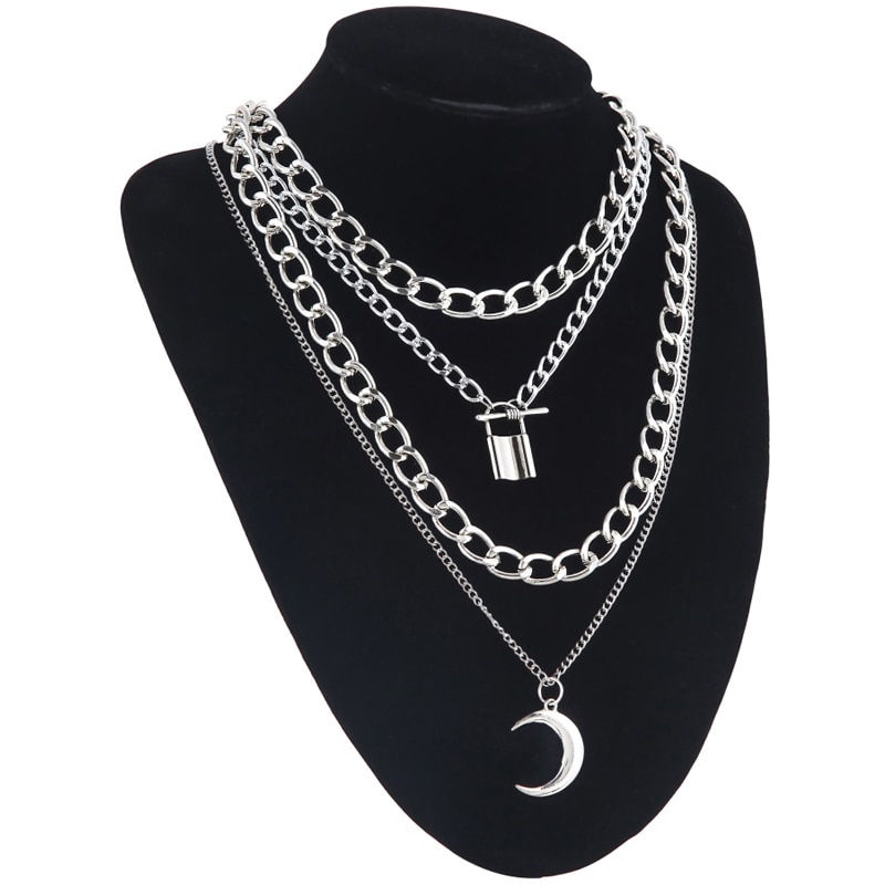 Thumbnail: Layered Chain Necklaces, Heart & Locks