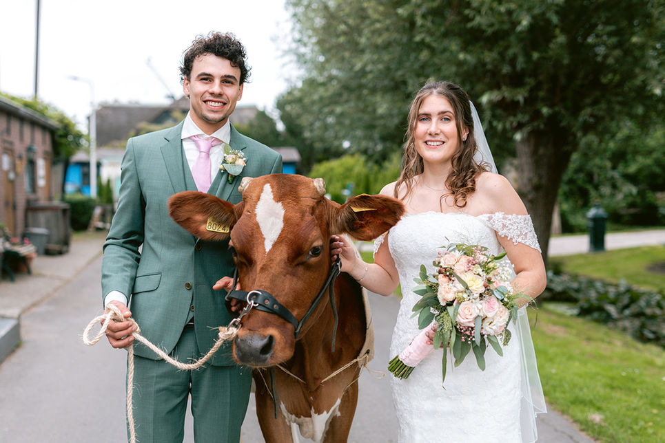 trouwen tussen koeien foto gemaakt door Thamar Esveld Fotografie boerenbruiloft