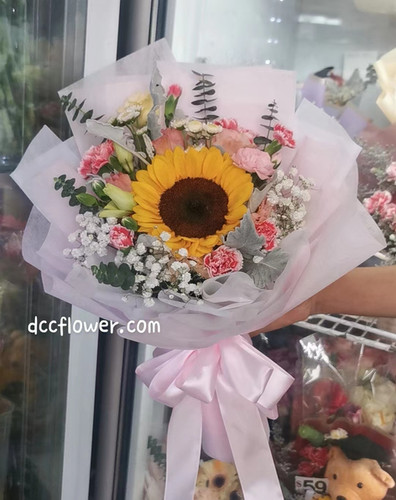 BHAVEESHA - THE SUNFLOWER, CARNATION & ROSE FLOWER BOUQUET