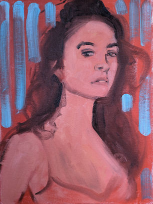 Woman in red, blue stripes