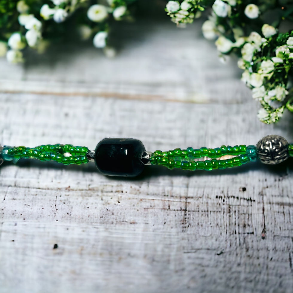 Thumbnail: Double Strand Green Beaded Bracelet