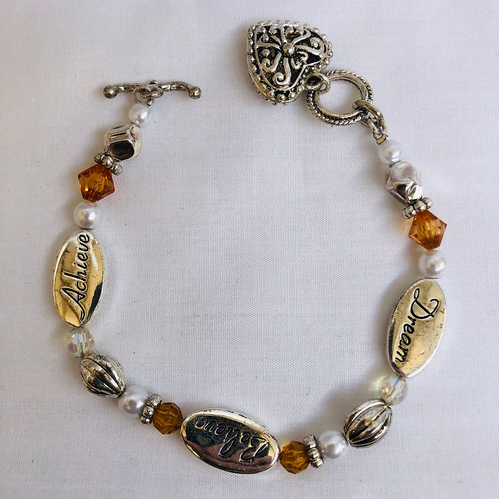 Thumbnail: Silver Pearl & Amber Beaded Bracelet with Toggle Clasp