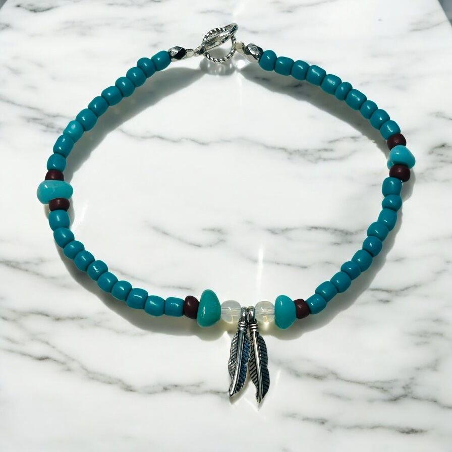 Thumbnail: Native Amercian Theme Necklace with Feather Pendent