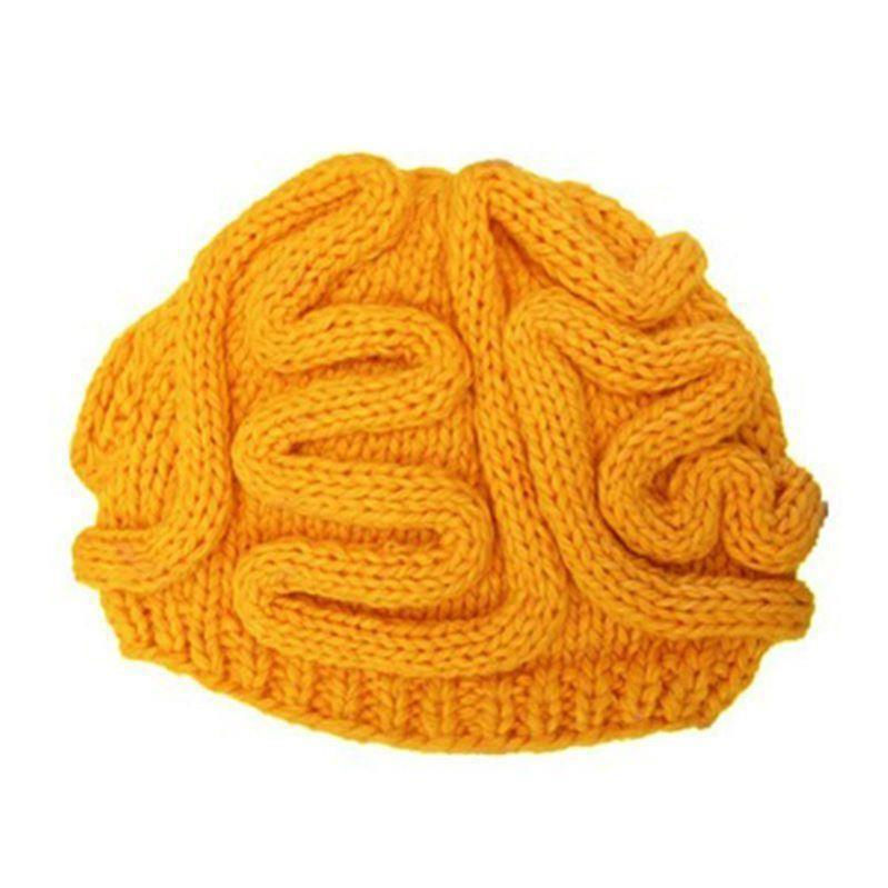 Thumbnail: Knitted hat warm pink brain flower funny brain hat strange handmade yarn same st
