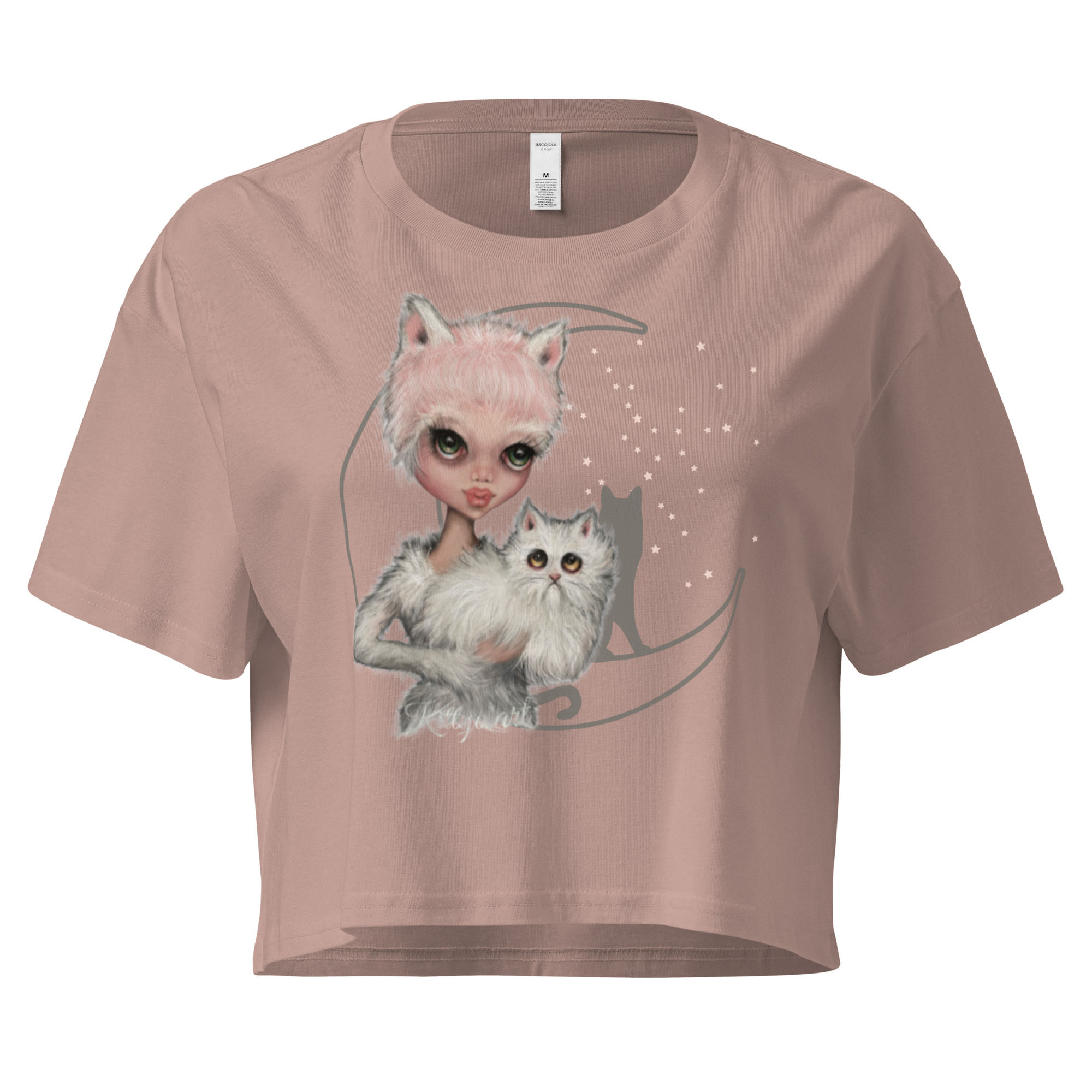 Kitty Napped- pinks with grey- Women’s crop top