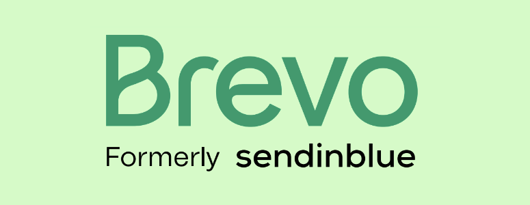 Brevo logo on light green background, with text "Formerly sendinblue" beneath in black.