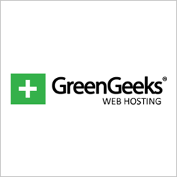 GreenGeeks logo with a green cross icon and black text reading "GreenGeeks WEB HOSTING" on a white background.