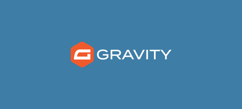Orange hexagon with a white "G" beside "GRAVITY" text on a blue background. Simple, modern design.