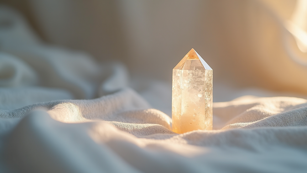 Close-up view of an energy healing crystal on a soft fabric
