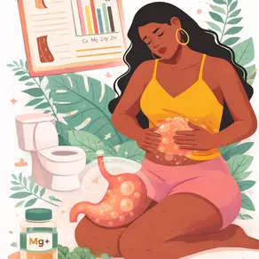 Illustration troubles digestifs femme qui a mal au ventre et le Test HTMA