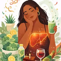 Illustration d'une femme faisant une détox du foie après les fêtes