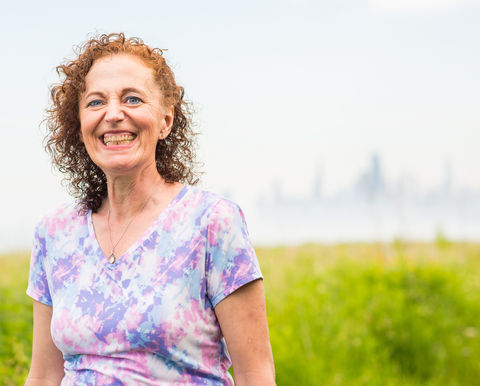 Artist Headshot Chicago Skyline Red Head Woman Middle Age Portrait