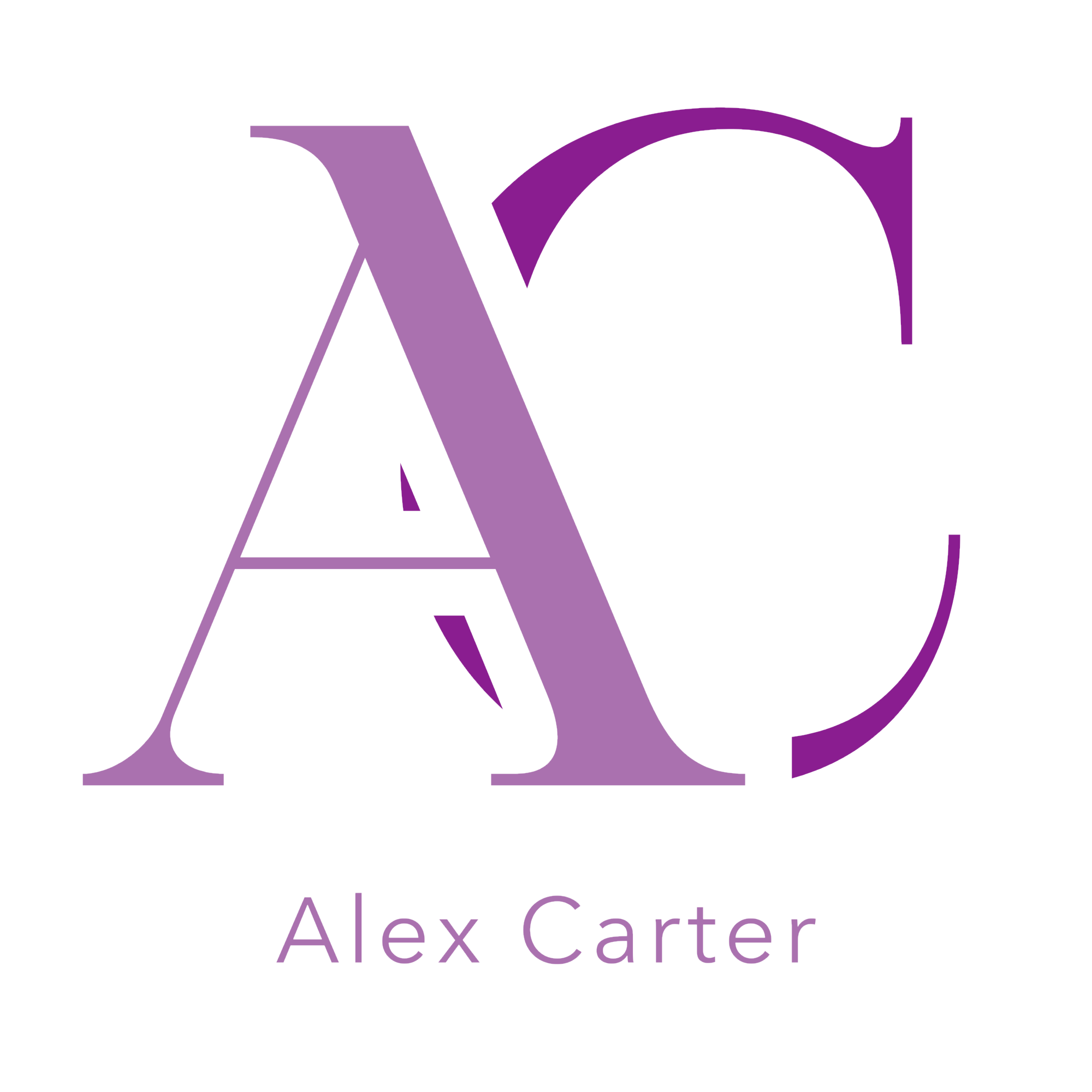 Alex Carter logo with purple AC