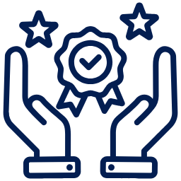 Hands holding a quality badge
