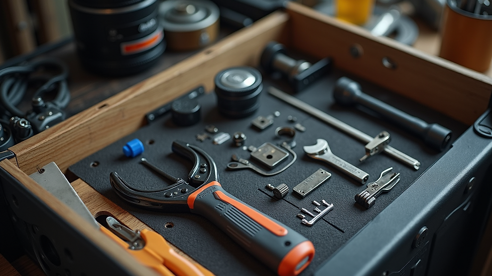 High angle view of a well-organized cycling repair kit