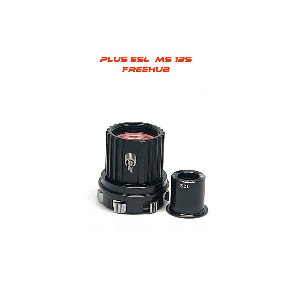 PLUS ESL MS 12S FREEHUB bicycle component, black finish with visible text.