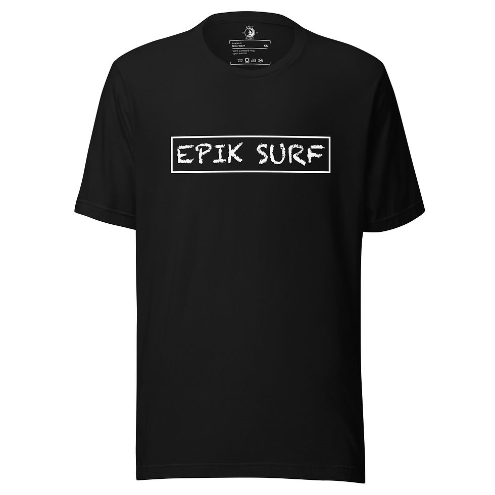 EPIK SURF ON FRONT AND EPIK SURF PALM TREES AND SURFBOARDS ON BACK