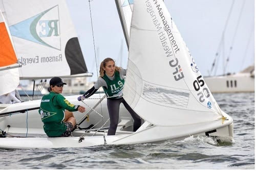 Justin Callahan races with his high school crew in a team racing regatta.