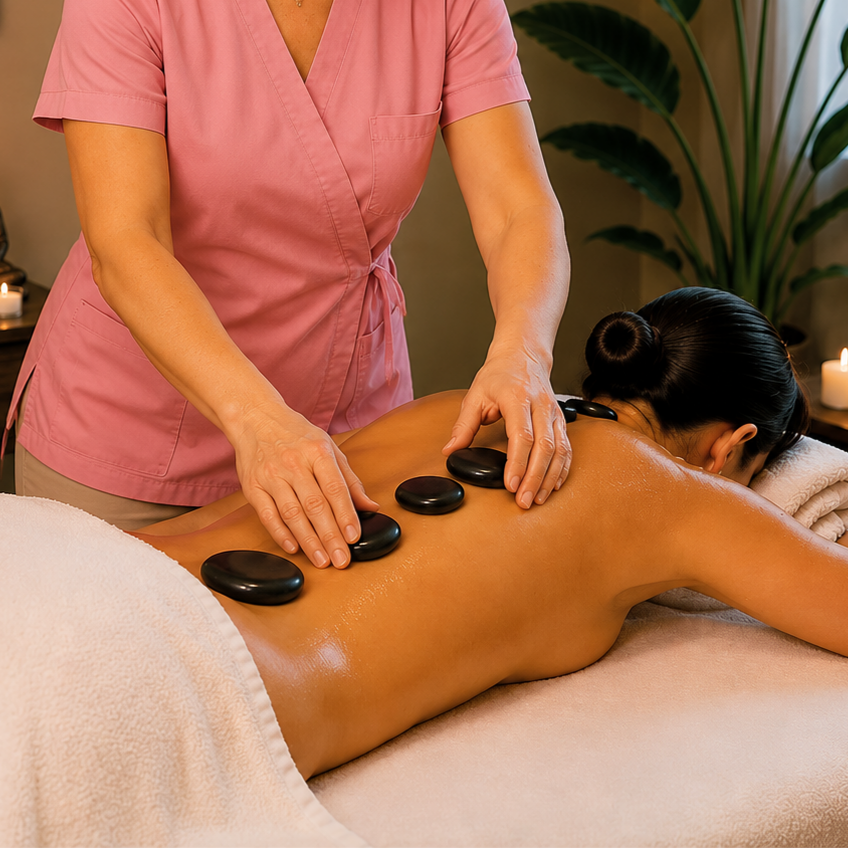 Massage du corps aux pierres chaudes avec Nadia