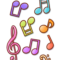 Desenhos de notas musicais coloridas.