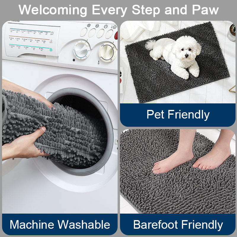 Thumbnail: Super absorbent dog door mat, non-slip bottom, washable entry rug, keeps floors 