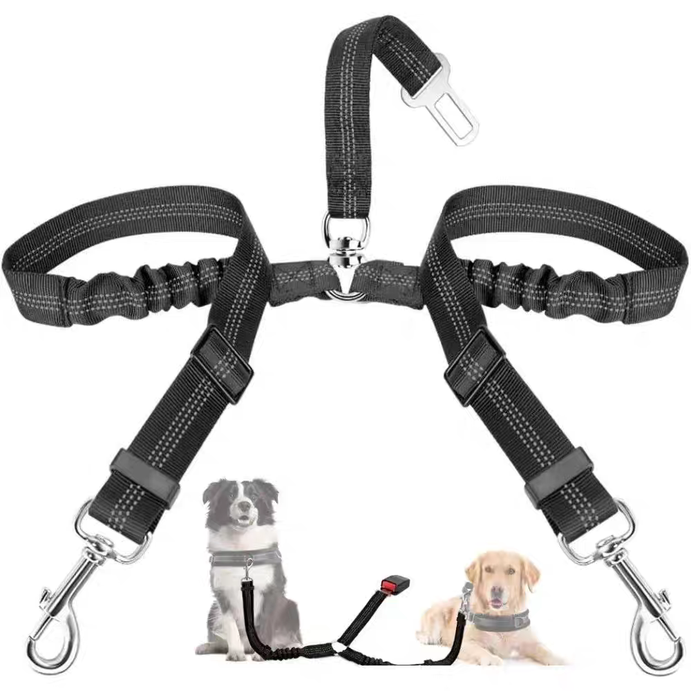 Dog Seat Belt,Double Dog Seatbelt Adjustable Vehicle Safety Leash with Elastic B