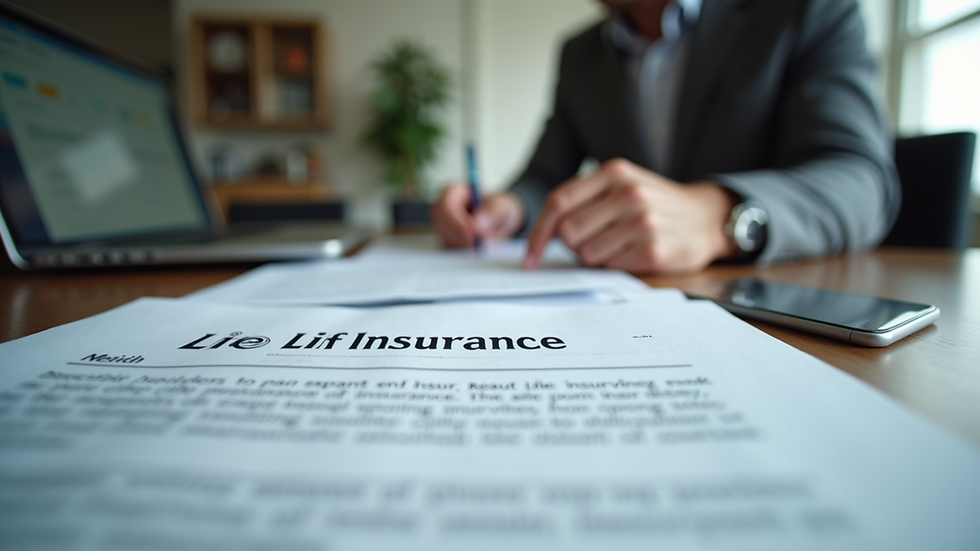 Eye-level view of a person reviewing life insurance documents at a desk