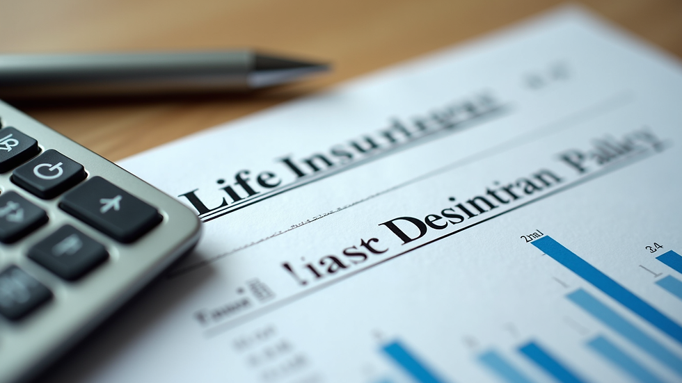 Close-up view of a calculator and life insurance policy documents