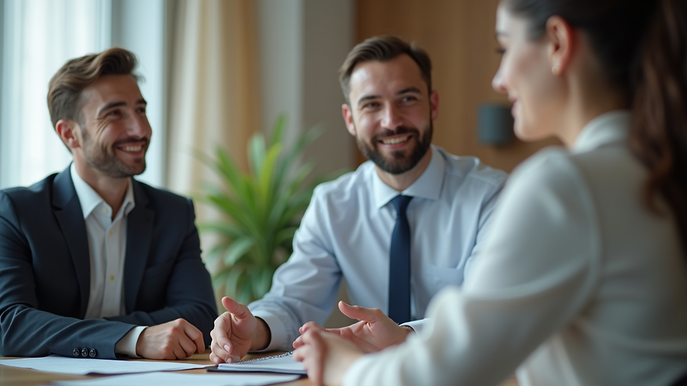 Eye-level view of a financial advisor explaining insurance options to a client