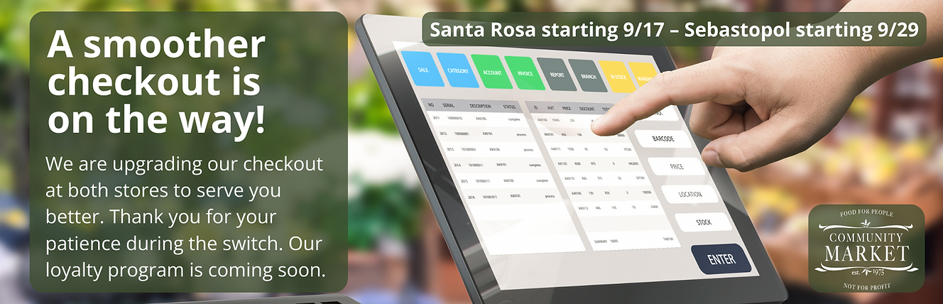A touch screen register with the message:A smoother checkout is on the way We are installing new registers and checkout software at