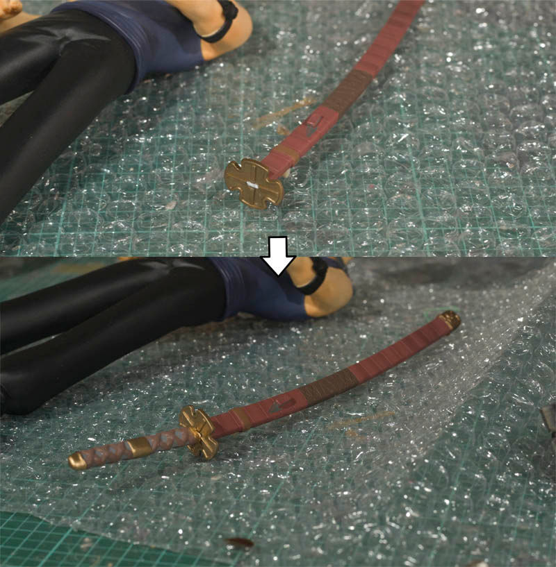 ワンピースゾロのフィギュアの折れた刀の修復