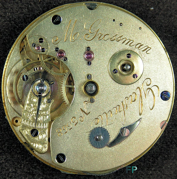 Uhrwerk mit Kette und Schnecke, Schlüsselaufzug, Ankerhemmung, Goldanker, Moritz Grossmann, Glashütte um 1870