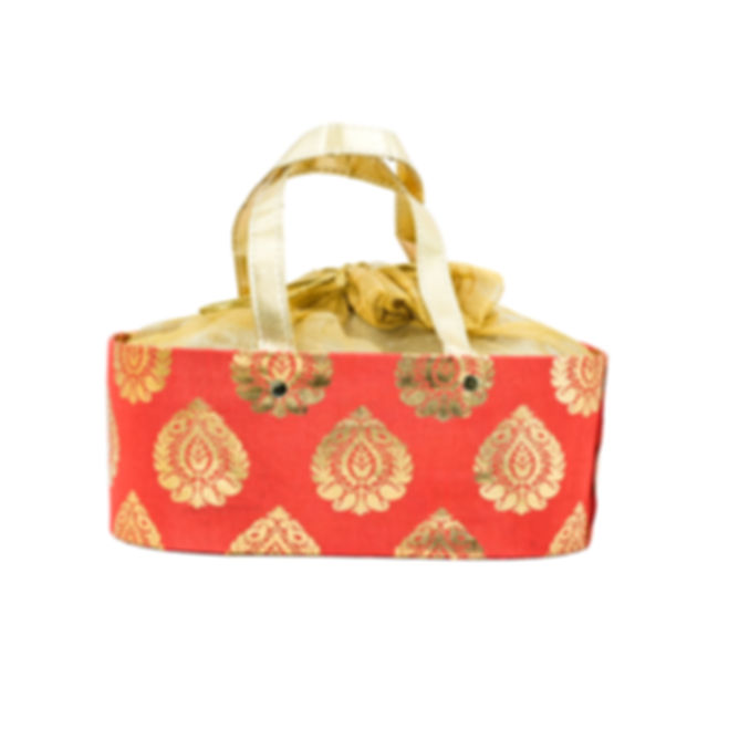Brocade Gift Basket with Metallic Foil Motifs and Carry Handles