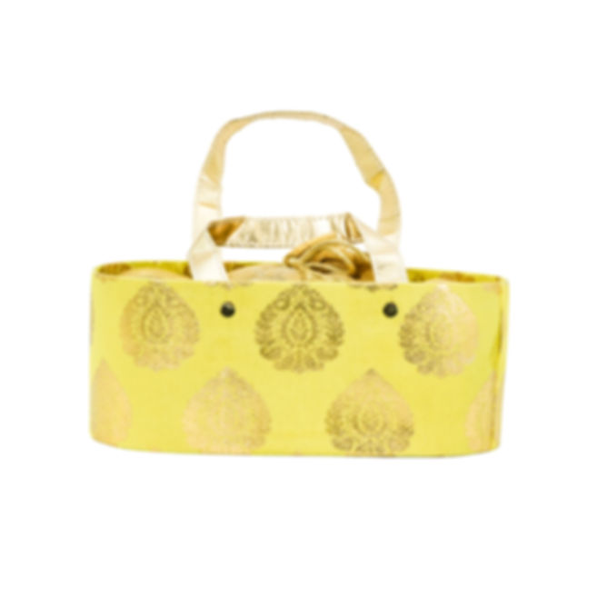 Brocade Gift Basket with Metallic Foil Motifs and Carry Handles