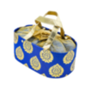Brocade Gift Basket with Metallic Foil Motifs and Carry Handles