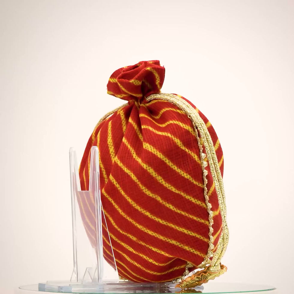 Thumbnail: Royal Blue Leheriya Silk Potli Bag Rajasthani Tie-Dye Ethnic Handbag with Golden