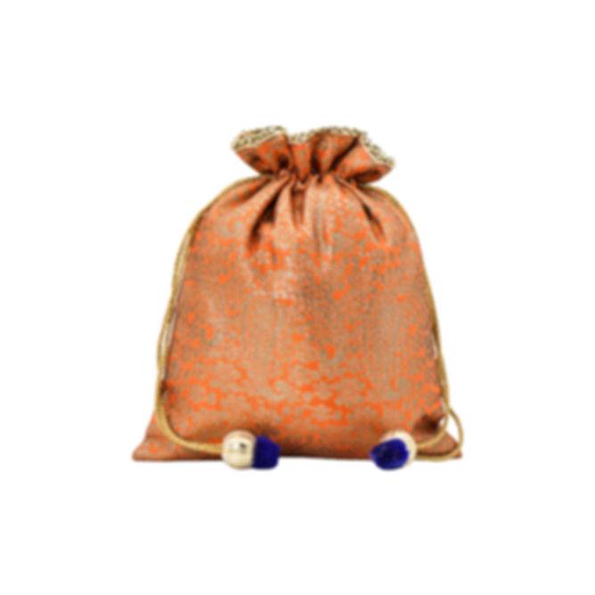 Banarasi Silk Potli Bag with Braided Drawstrings and Decorative Latkan Tassels
