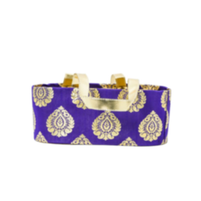 Brocade Gift Basket with Metallic Foil Motifs and Carry Handles