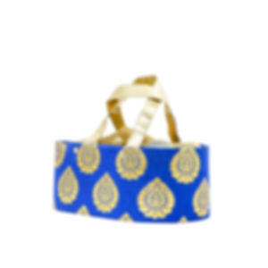 Brocade Gift Basket with Metallic Foil Motifs and Carry Handles