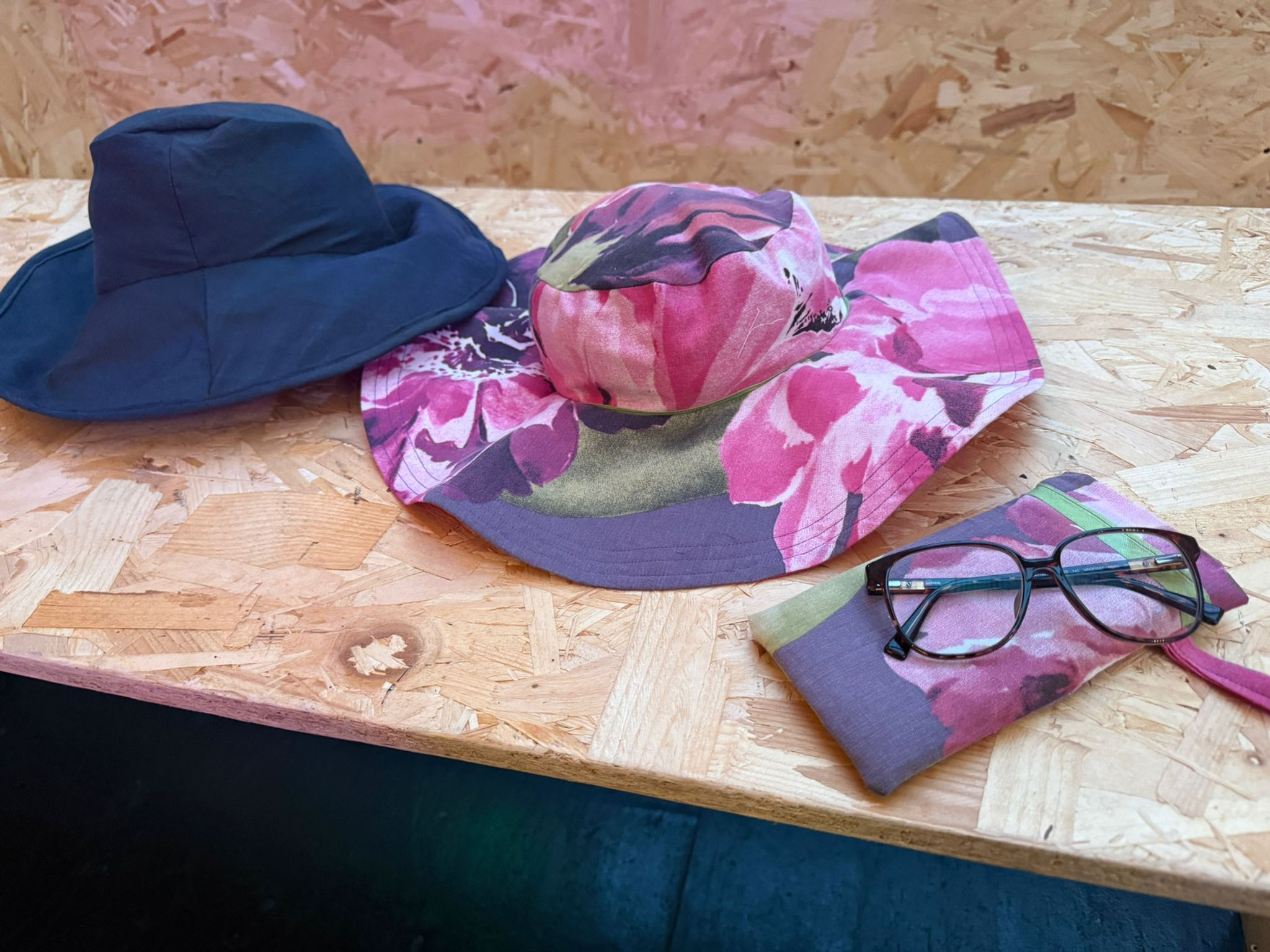 two handmade summer fabric hats made at summer hat fabric workshop with nikki weston